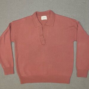 Aritzia Wilfred Cara Merino Wool Polo Sweater Dusty Rose Size Small